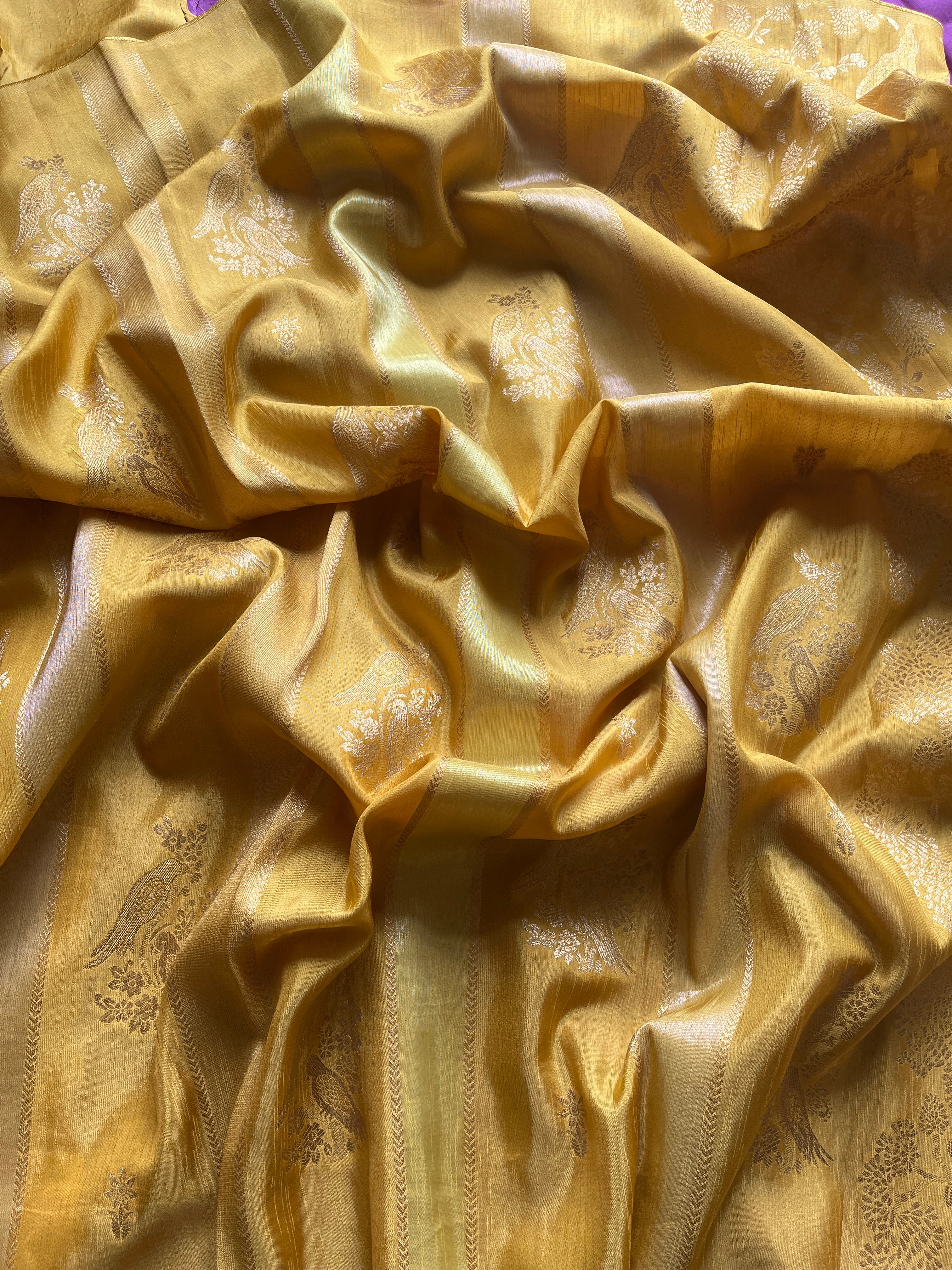 Yellow Viscose Silk Saree